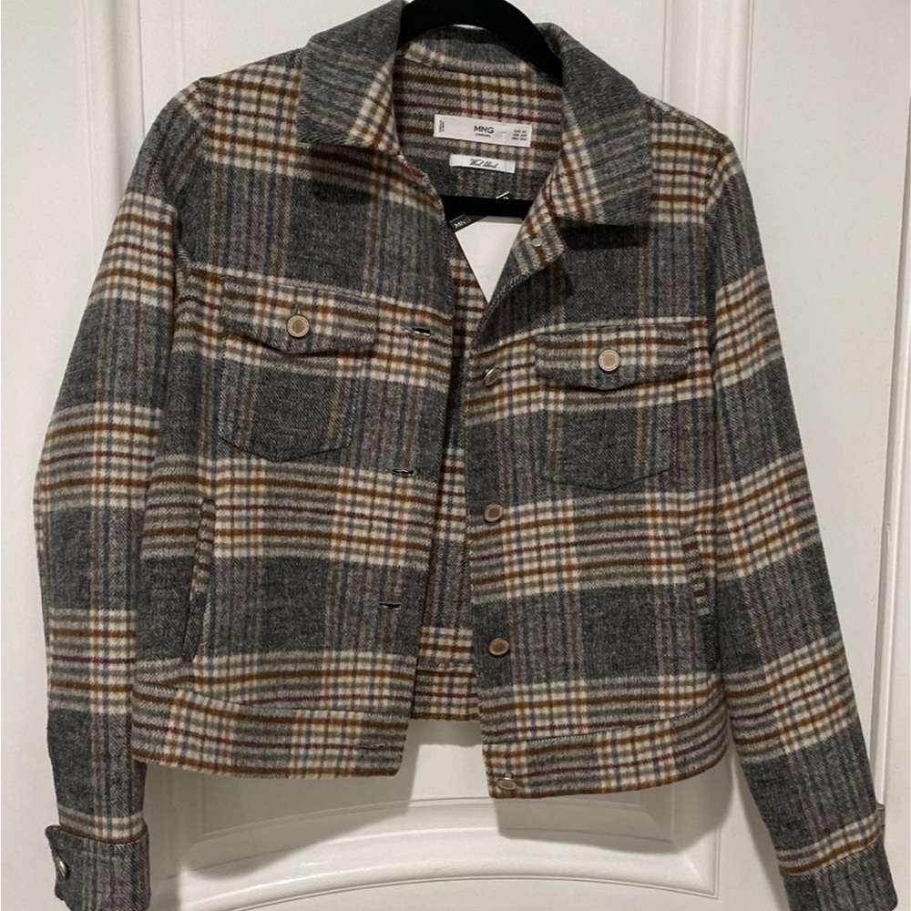 Mango Plaid Cropped Shacket Jacket
